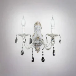 APPLIQUE PARETE MURO CLASSICA 2 BRACCI ATTACCO E14 CON CRISTALLI PENDENTI E01-2
