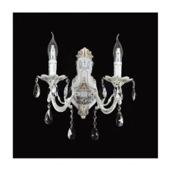 APPLIQUE PARETE MURO CLASSICA 2 BRACCI ATTACCO E14 CON CRISTALLI PENDENTI E01-2