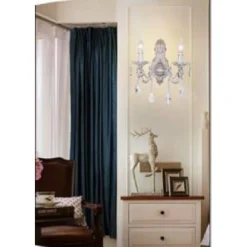 APPLIQUE PARETE MURO CLASSICA 2 BRACCI ATTACCO E14 CON CRISTALLI PENDENTI E01-2