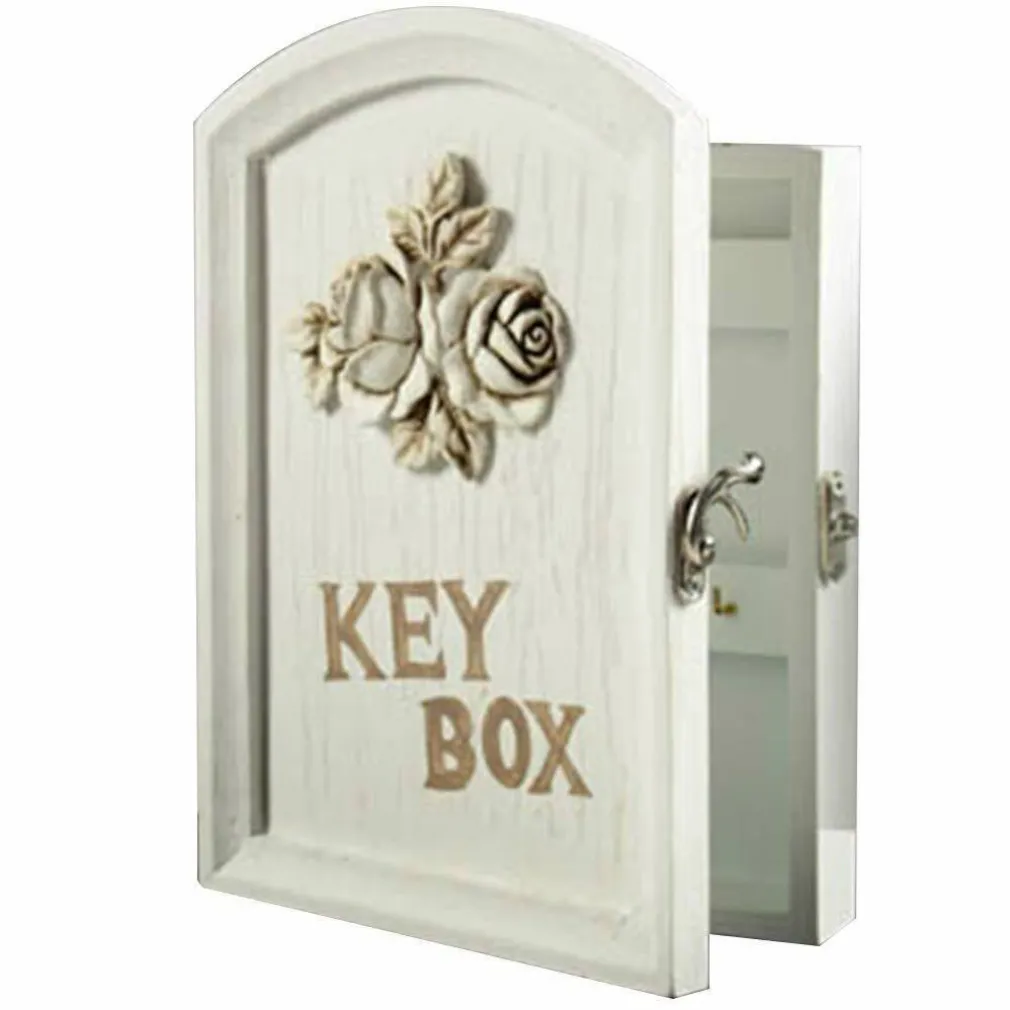 ARMADIETTO CASSETTA PORTACHIAVI PARETE 6 GANCI PORTA CHIAVI E ANTA LEGNO ROSE