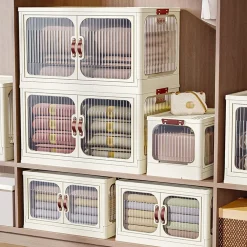 ARMADIETTO IN PLASTICA PIEGHEVOLE CON ANTE CONTENITORI TRASPARENTI CON RUOTE ARMADIO