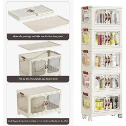 ARMADIETTO IN PLASTICA PIEGHEVOLE CON ANTE CONTENITORI TRASPARENTI CON RUOTE ARMADIO