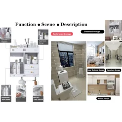 ARMADIETTO MOBILE DA PARETE BIANCO PER COSMETICI MEDICINALI ORGANIZER BAGNO CON CASSETTI