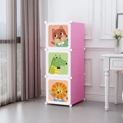 ARMADIO GUARDAROBA MODULARE PER BAMBINI A 3 SCOMPARTI A CUBO MOBILE CON ANTE DECORATE