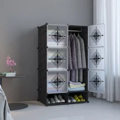 ARMADIO MODULARE MOBILETTO APPENDIABITI PORTAOGGETTI A SCOMPARTI PORTATILE CON SCARPIERA