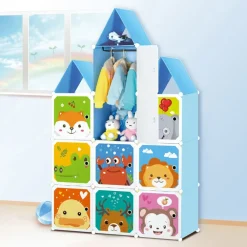 ARMADIO MODULARE PER BAMBINI MOBILE PORTAOGGETTI GIOCHI ORGANIZER A CASTELLO CON 10 CUBI