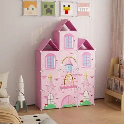 ARMADIO MODULARE PER BAMBINI MOBILE PORTAOGGETTI GIOCHI ORGANIZER A CASTELLO CON 10 CUBI