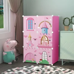 ARMADIO MODULARE PER BAMBINI MULTIUSO PORTAOGGETTI A 6 SCOMPARTI CUBI CON ANTE DECORATE