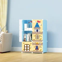 ARMADIO MODULARE PER BAMBINI MULTIUSO PORTAOGGETTI A 6 SCOMPARTI CUBI CON ANTE DECORATE