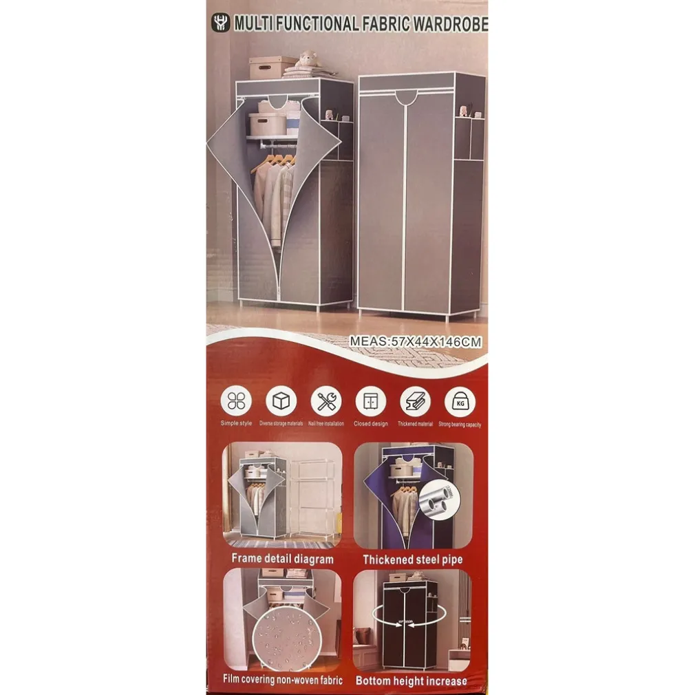 ARMADIO MULTIFUNZIONALE IN TESSUTO STRUTTURA IN ACCIAIO RIVESTIMENTO IN TESSUTO 57x44x146CM