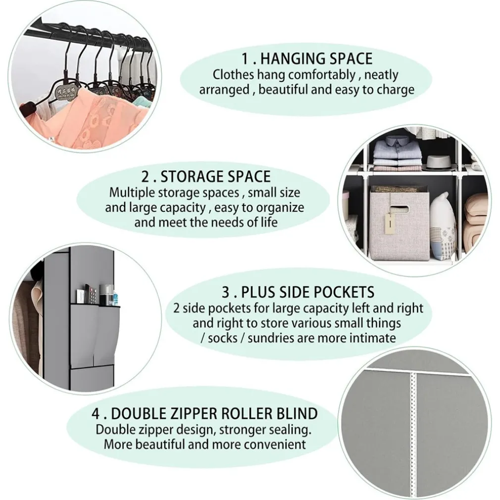 ARMADIO PORTATILE IN TELA ORGANIZER PIEGHEVOLE CON MENSOLE 2 BINARI PER APPENDERE VESTITI