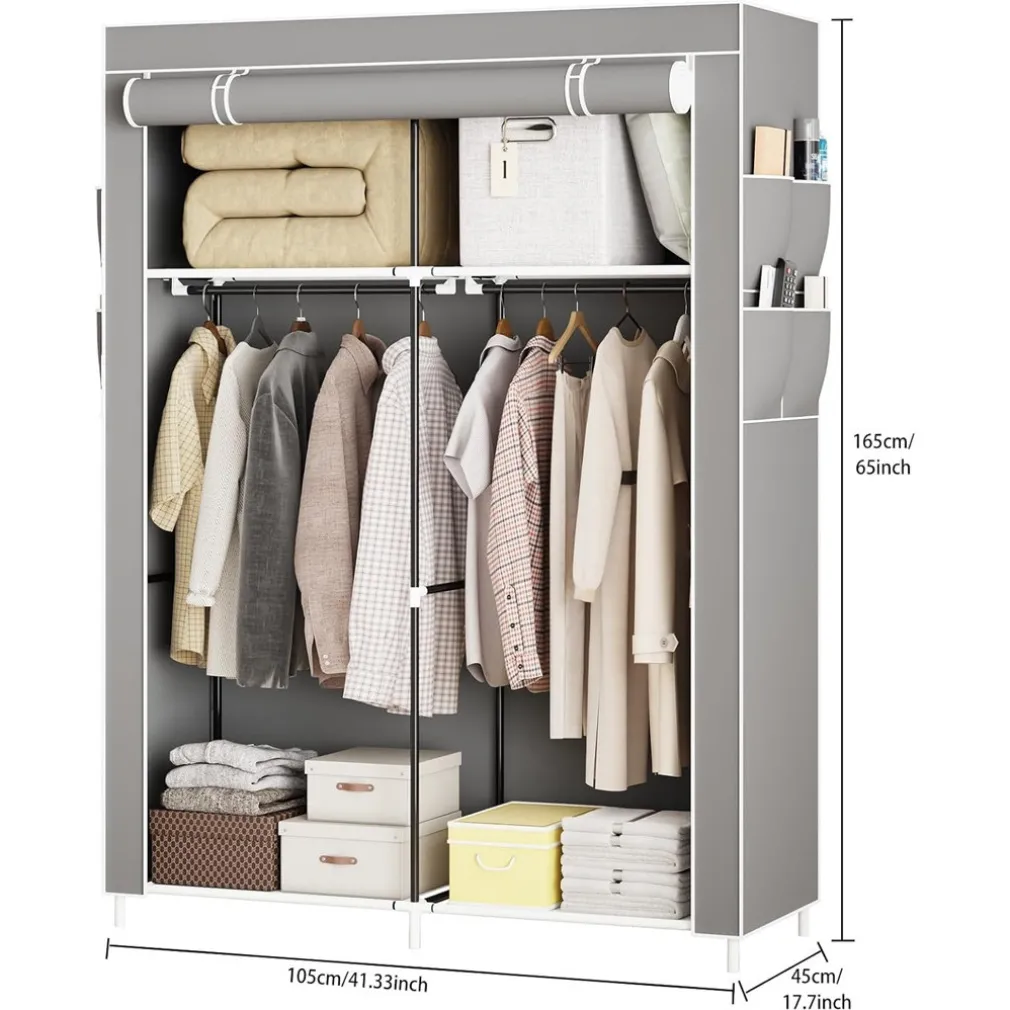 ARMADIO PORTATILE IN TELA ORGANIZER PIEGHEVOLE CON MENSOLE 2 BINARI PER APPENDERE VESTITI