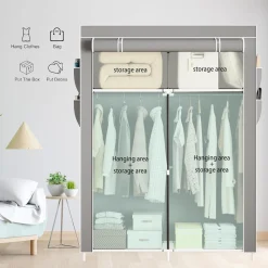 ARMADIO PORTATILE IN TELA ORGANIZER PIEGHEVOLE CON MENSOLE 2 BINARI PER APPENDERE VESTITI