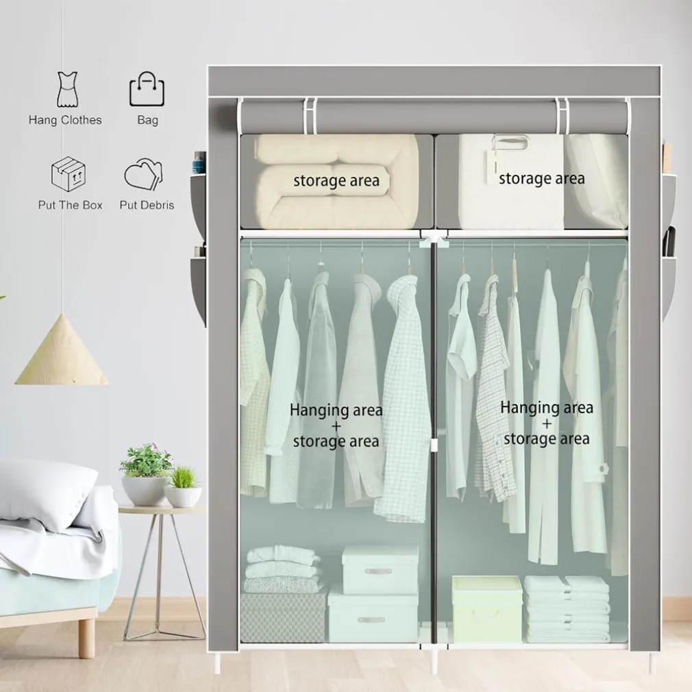 ARMADIO PORTATILE IN TELA ORGANIZER PIEGHEVOLE CON MENSOLE 2 BINARI PER APPENDERE VESTITI