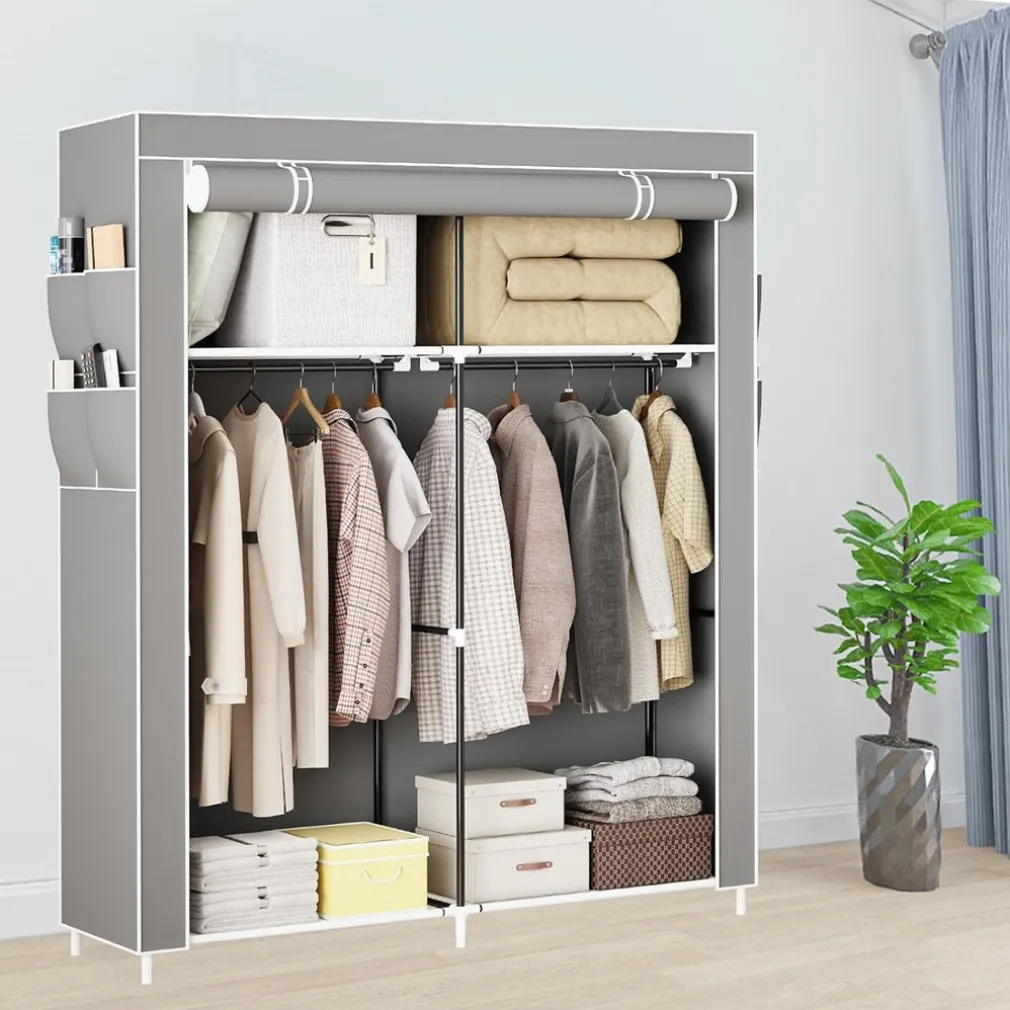 ARMADIO PORTATILE IN TELA ORGANIZER PIEGHEVOLE CON MENSOLE 2 BINARI PER APPENDERE VESTITI