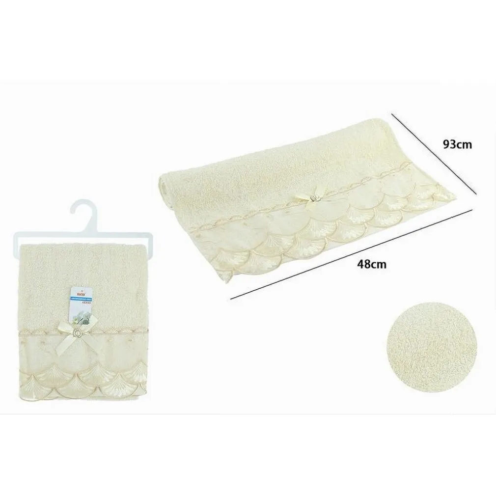 ASCIUGAMANO BAGNO VISO COTONE MORBIDO DECORATO 48X93 CM 180GR BEIGE CHIARO 79503