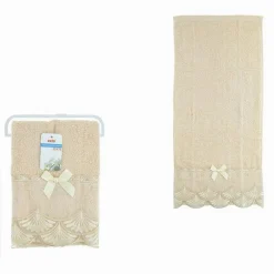 ASCIUGAMANO BAGNO VISO PICCOLO COTONE MORBIDO DECORATO 35X75CM BEIGE SCURO 79508