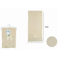 ASCIUGAMANO BAGNO VISO PICCOLO COTONE MORBIDO DECORATO 35X75CM BEIGE SCURO 79508