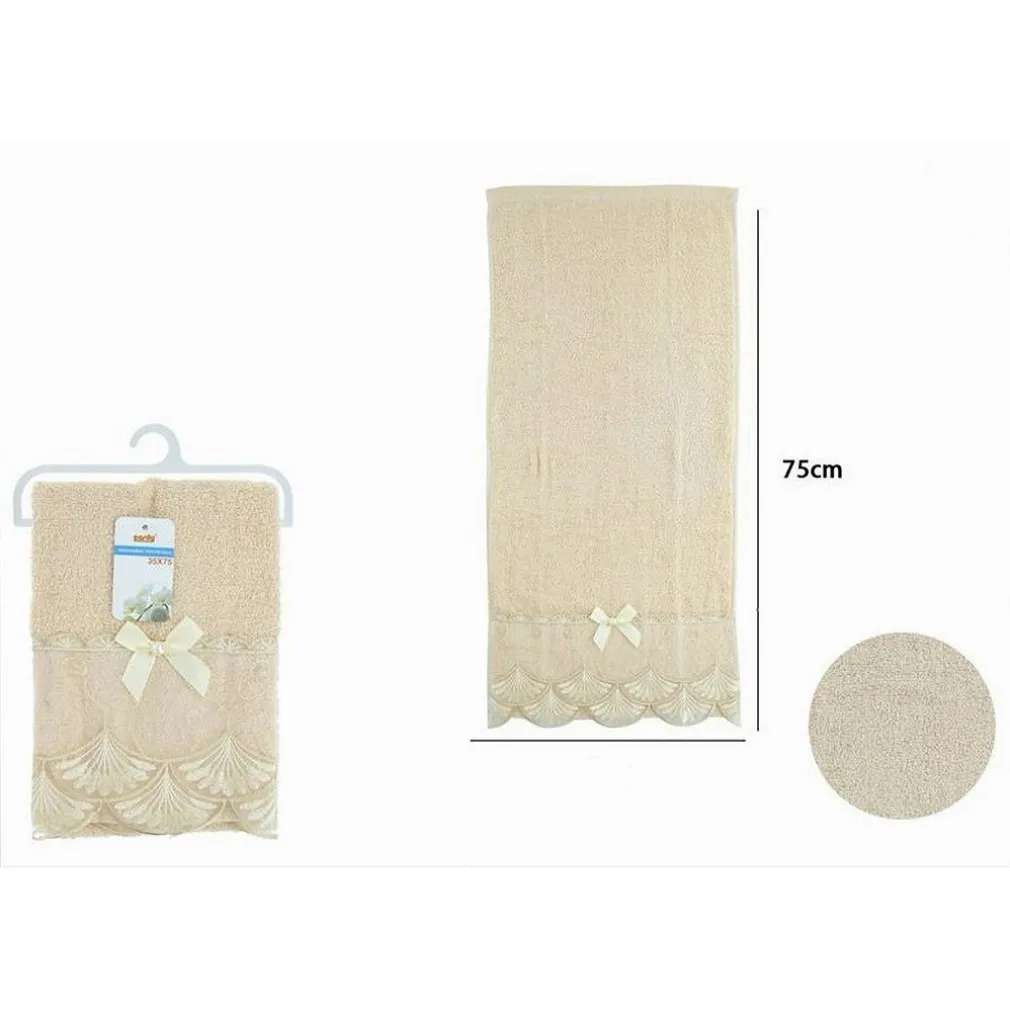 ASCIUGAMANO BAGNO VISO PICCOLO COTONE MORBIDO DECORATO 35X75CM BEIGE SCURO 79508