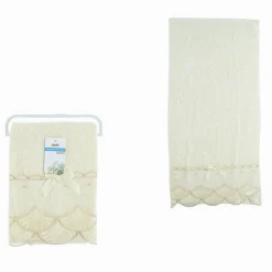ASCIUGAMANO BAGNO VISO PICCOLO COTONE MORBIDO DECORATO 35X75CM BEIGE CHIARO 79502