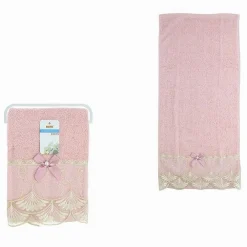 ASCIUGAMANO BAGNO VISO PICCOLO COTONE MORBIDO DECORATO 35 X 75CM 95GR ROSA 79505