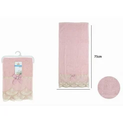 ASCIUGAMANO BAGNO VISO PICCOLO COTONE MORBIDO DECORATO 35 X 75CM 95GR ROSA 79505