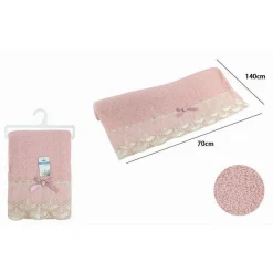 ASCIUGAMANO DA BAGNO TELO IN COTONE MORBIDO DECORATO 70 X 140CM 380GR ROSA 79507