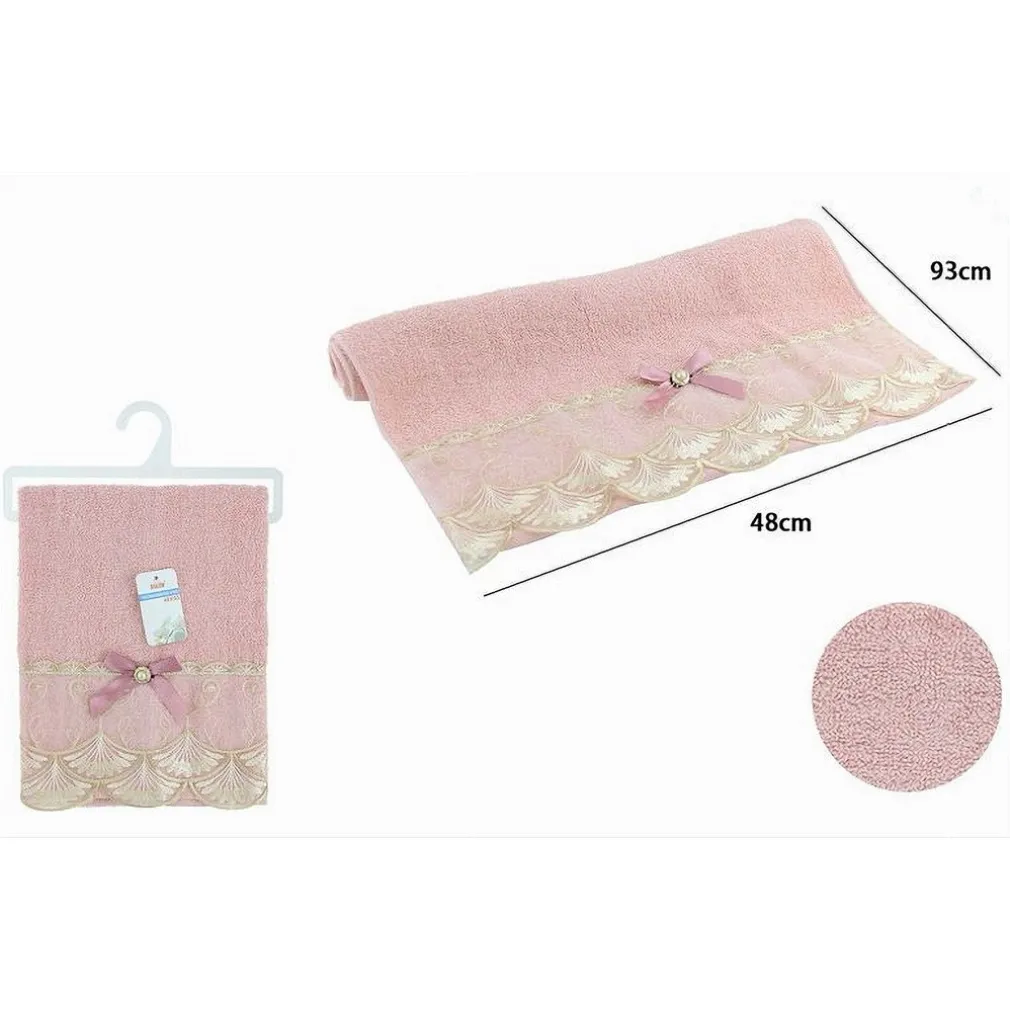 ASCIUGAMANO DA BAGNO VISO IN COTONE MORBIDO DECORATO 48 X 93 CM 180GR ROSA 79506