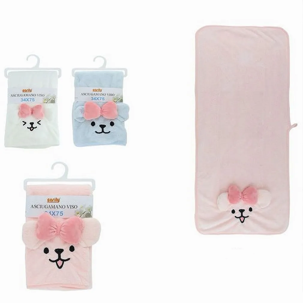 ASCIUGAMANO VISO 34 X 75CM TESSUTO MORBIDO CAGNOLINA FIOCCO BAGNO 3 COLORI 10741