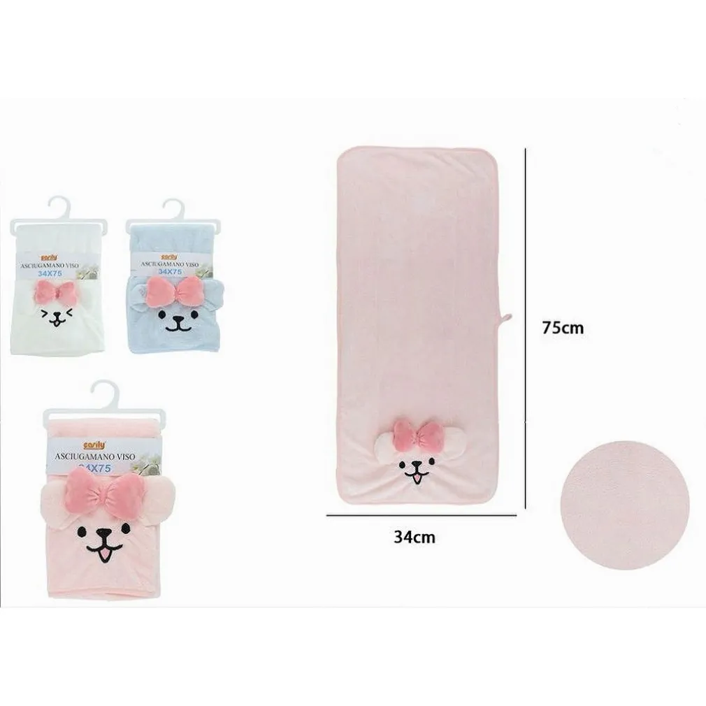 ASCIUGAMANO VISO 34 X 75CM TESSUTO MORBIDO CAGNOLINA FIOCCO BAGNO 3 COLORI 10741