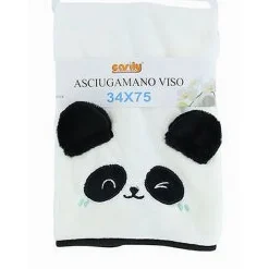 ASCIUGAMANO VISO 34X75 CM IN TESSUTO MORBIDO CON FACCIA PANDA BAGNO OSPITE 10733