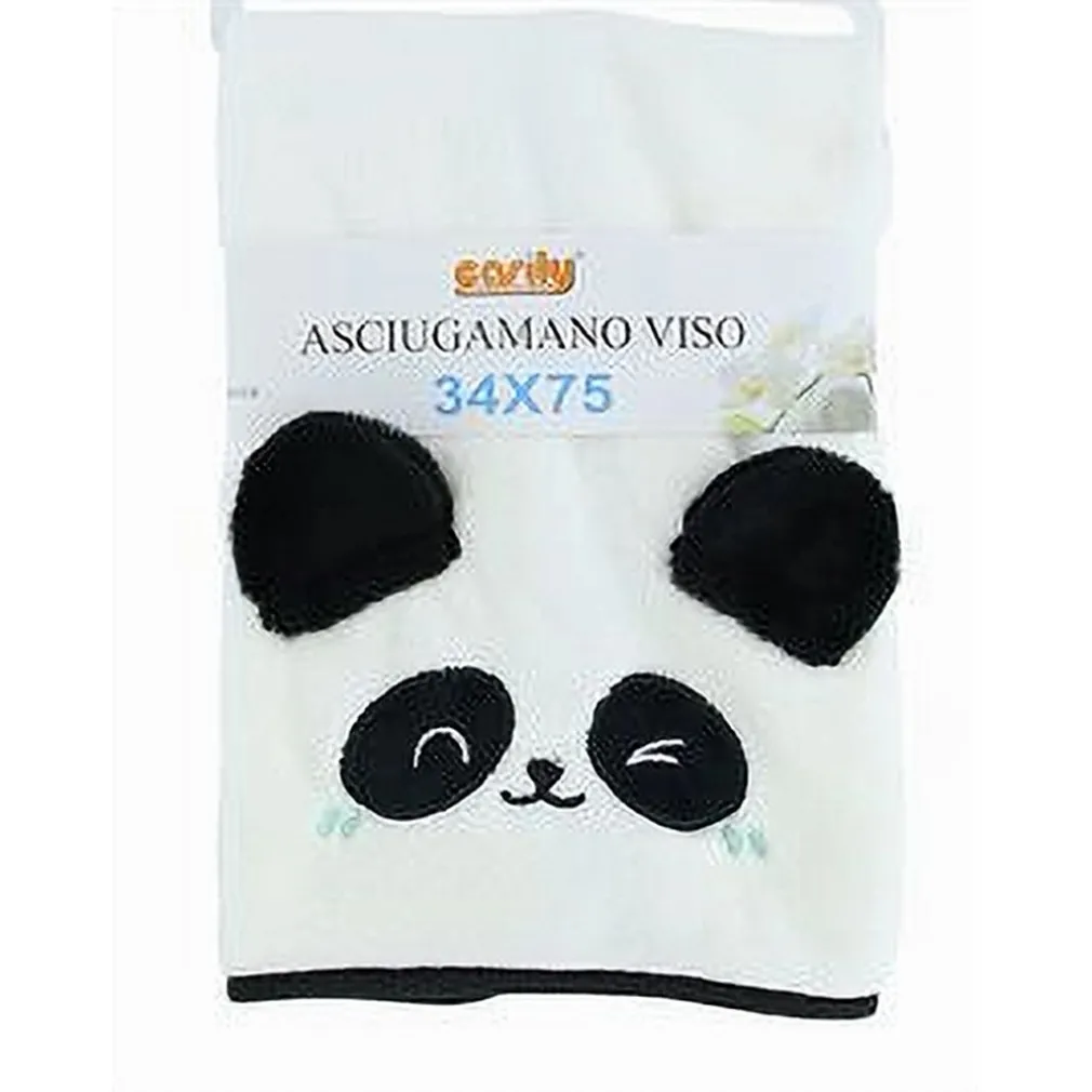 ASCIUGAMANO VISO 34X75 CM IN TESSUTO MORBIDO CON FACCIA PANDA BAGNO OSPITE 10733