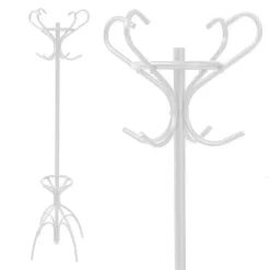 ATTACCAPANNI APPENDIABITI PIANTANA METALLO BIANCO GANCI MODERNO 45X170CM 756689