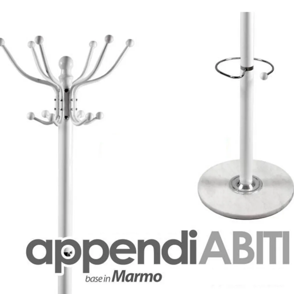 ATTACCAPANNI APPENDIABITI PIANTANA IN METALLO 12 GANCI CON PORTAOMBRELLI BIANCO