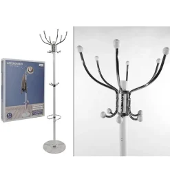 ATTACCAPANNI APPENDIABITI DA TERRA CON 17 GANCI IN METALLO CROMO BIANCO BASE IN MARMO 175CM