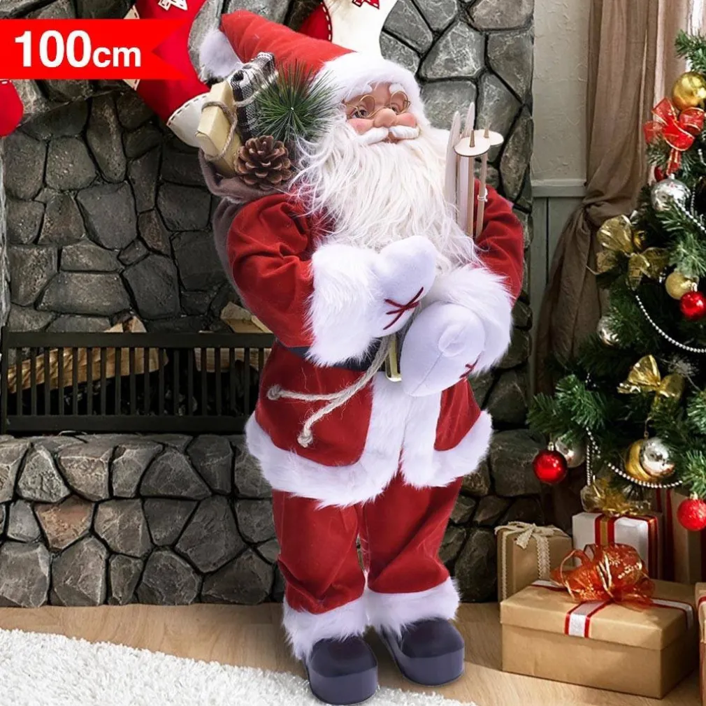 BABBO NATALE CLASSICO 100CM IN PLASTICA VESTITI IN TESSUTO DECORAZIONE NATALIZIA
