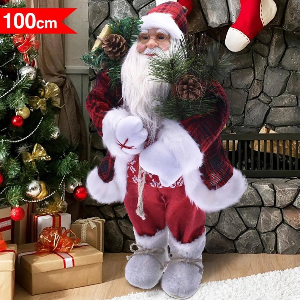 BABBO NATALE ELEGANTE 100CM IN PLASTICA VESTITI IN TESSUTO DECORAZIONE NATALIZIA
