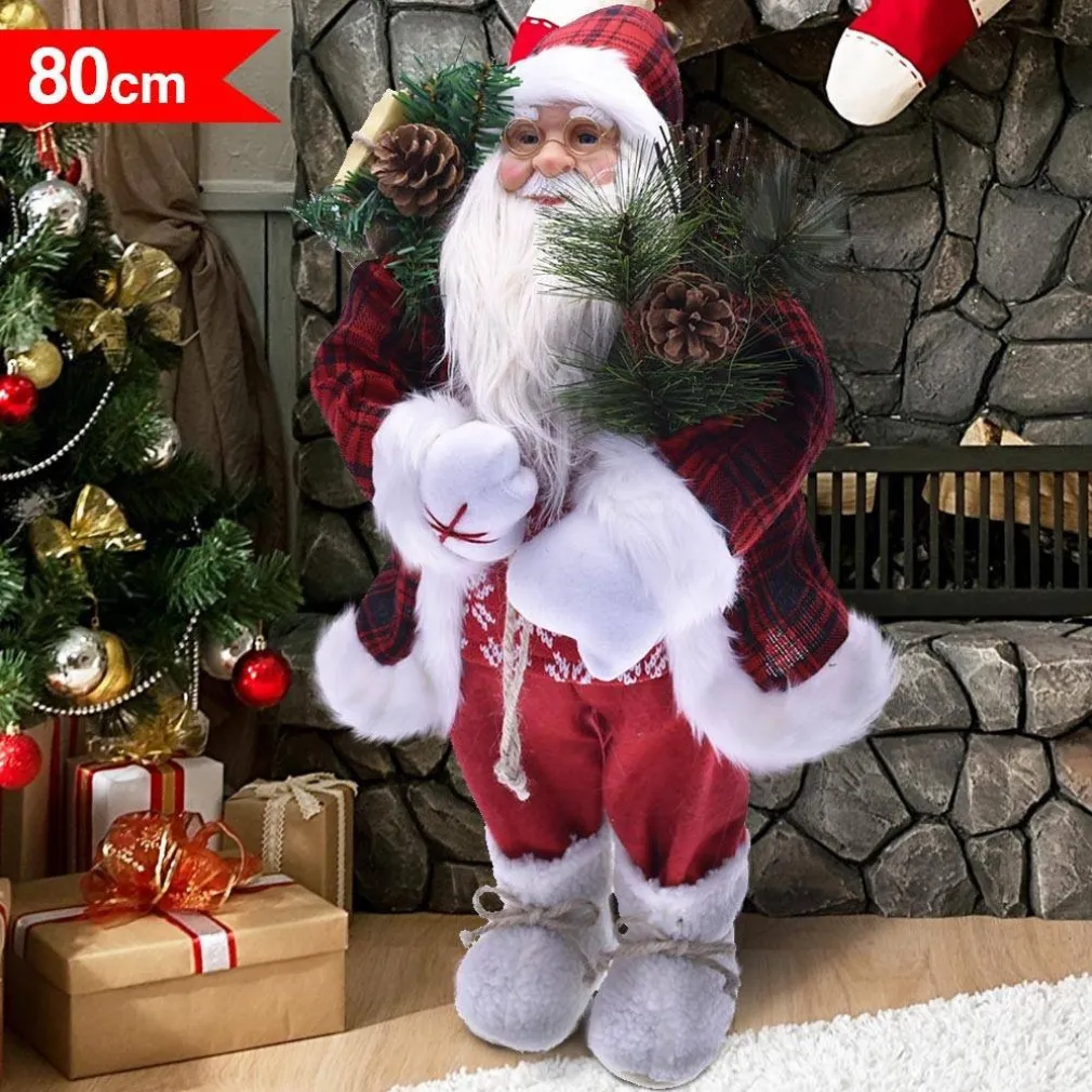 BABBO NATALE ELEGANTE 80CM IN PLASTICA VESTITI IN TESSUTO DECORAZIONE NATALIZIA