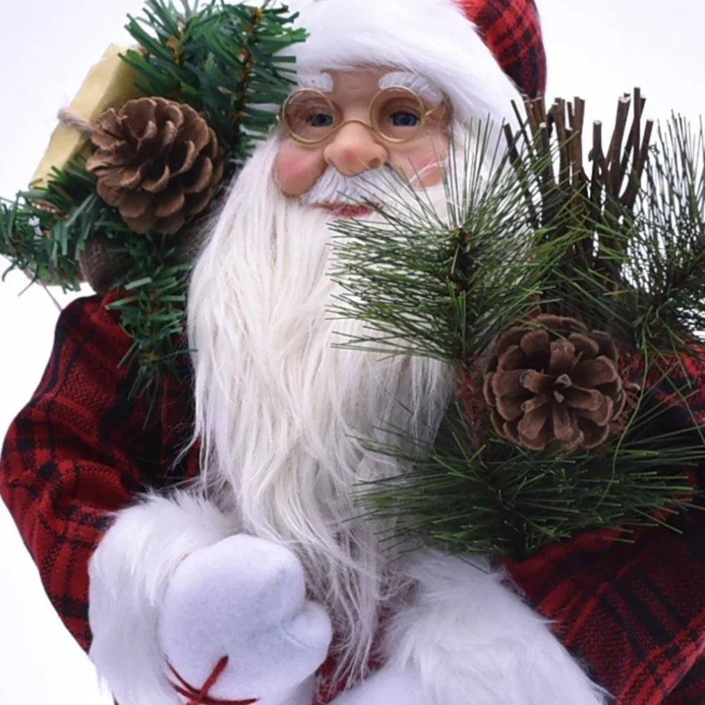 BABBO NATALE ELEGANTE 80CM IN PLASTICA VESTITI IN TESSUTO DECORAZIONE NATALIZIA