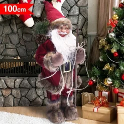 BABBO NATALE NORDICO 100CM IN PLASTICA VESTITI IN TESSUTO DECORAZIONE NATALIZIA