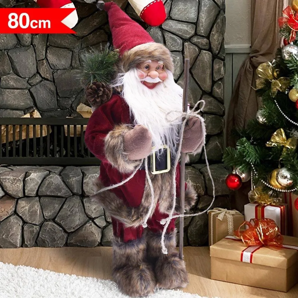 BABBO NATALE NORDICO 80CM IN PLASTICA VESTITI IN TESSUTO DECORAZIONE NATALIZIA