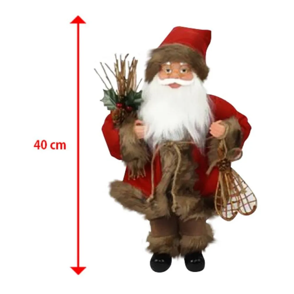 BABBO NATALE NORDICO IN PLASTICA VESTITI IN TESSUTO 40CM DECORAZIONE NATALIZIA
