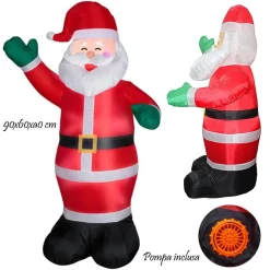 BABBO NATALE SANTA CLAUS GONFIABILE CON POMPA ARIA INTEGRATA 90X60X40CM