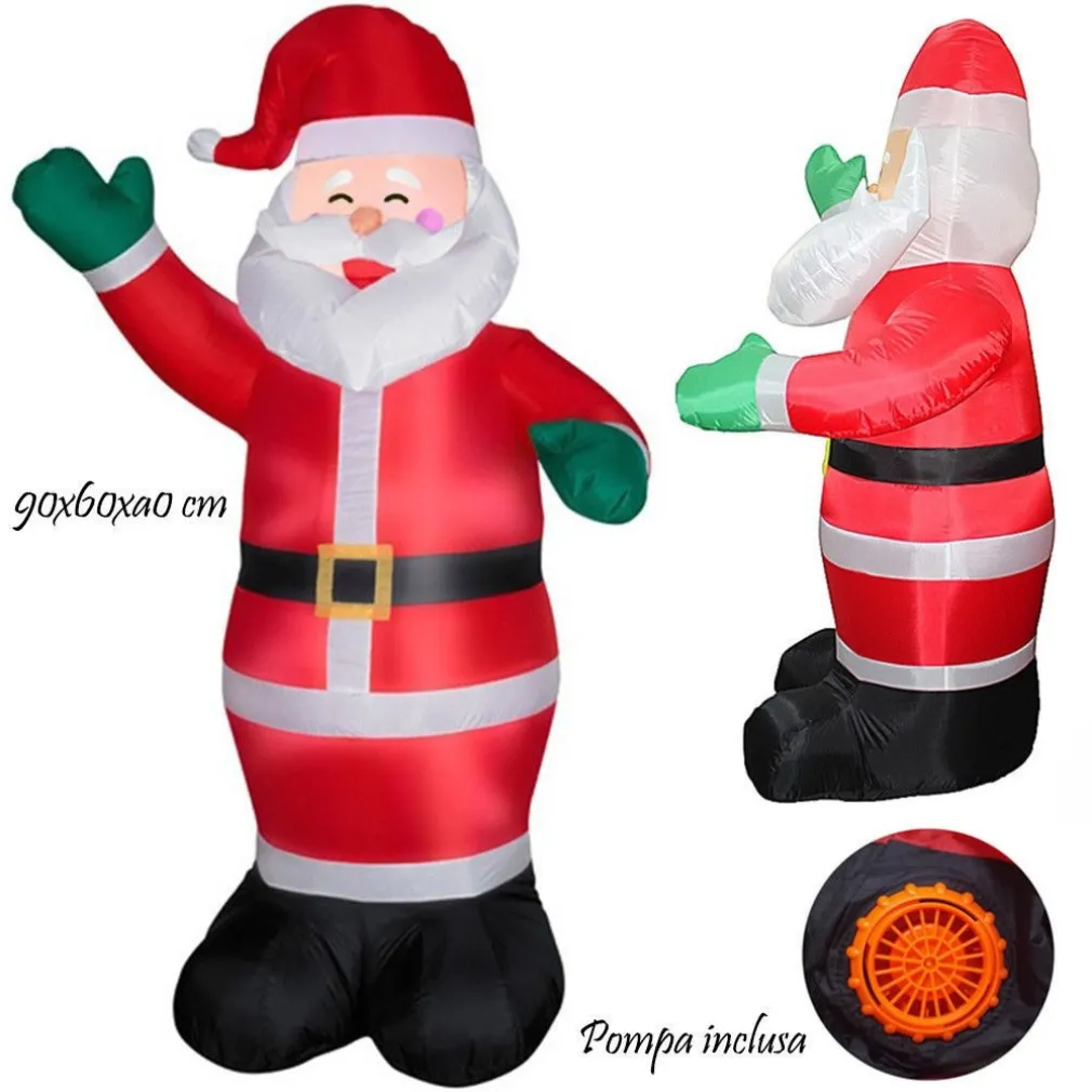 BABBO NATALE SANTA CLAUS GONFIABILE CON POMPA ARIA INTEGRATA 90X60X40CM
