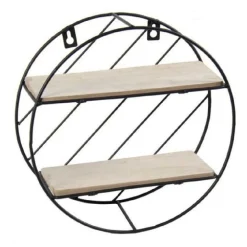 BACHECA IN METALLO ROTONDA DA PARETE CON MENSOLE IN LEGNO 25 X 10 CM NERO 832161