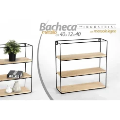 BACHECA PARETE IN METALLO SCAFFALE MENSOLE IN LEGNO LIBRERIA 40X12X40CM 773563