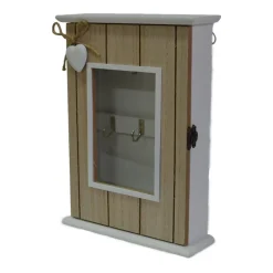 BACHECA PORTACHIAVI IN LEGNO 6 GANCI IN METALLO DESIGN CUORE CON FIOCCHETTO IN CANAPA