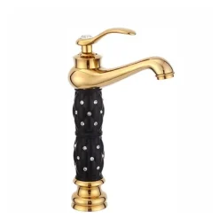 BAGNO LAVANDINO LAVABO MISCELATORE RUBINETTO ALTO DORATO NERO DIAMANTATO