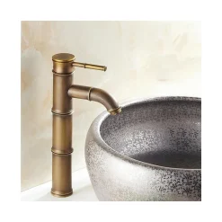 BAGNO LAVANDINO LAVABO MISCELATORE RUBINETTO OTTONE ANTICO BAMBOO ALTO