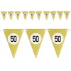 BANDIERINE FESTA COMPLEANNO ANNIVERSARI SET 10PZ TRIANGOLARI FESTONE ORO 50 ANNI